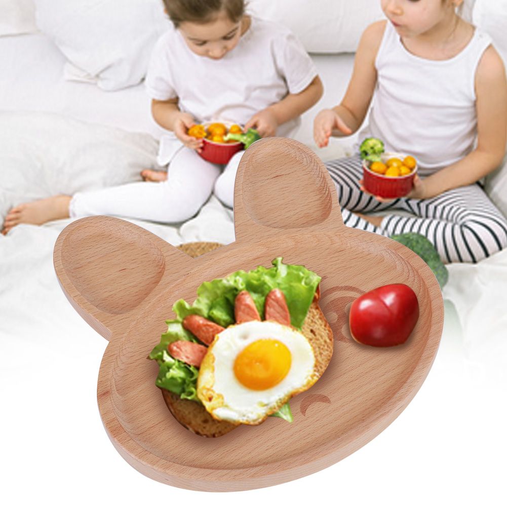Wooden Food Tray Dish Plate Breakfast Serving Platter Snack Container for Baby view 9