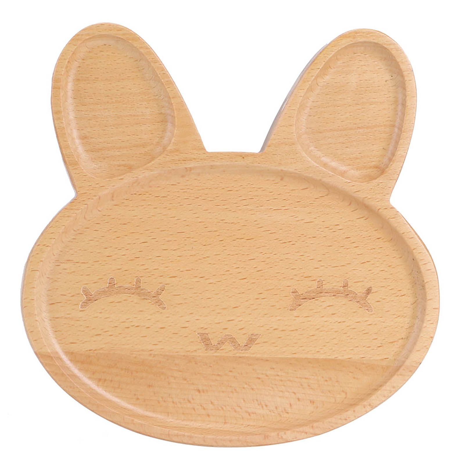 Cute Animal Wooden Plate Divided Dish Bowl Snack Food Serving Tray for Kid view 2