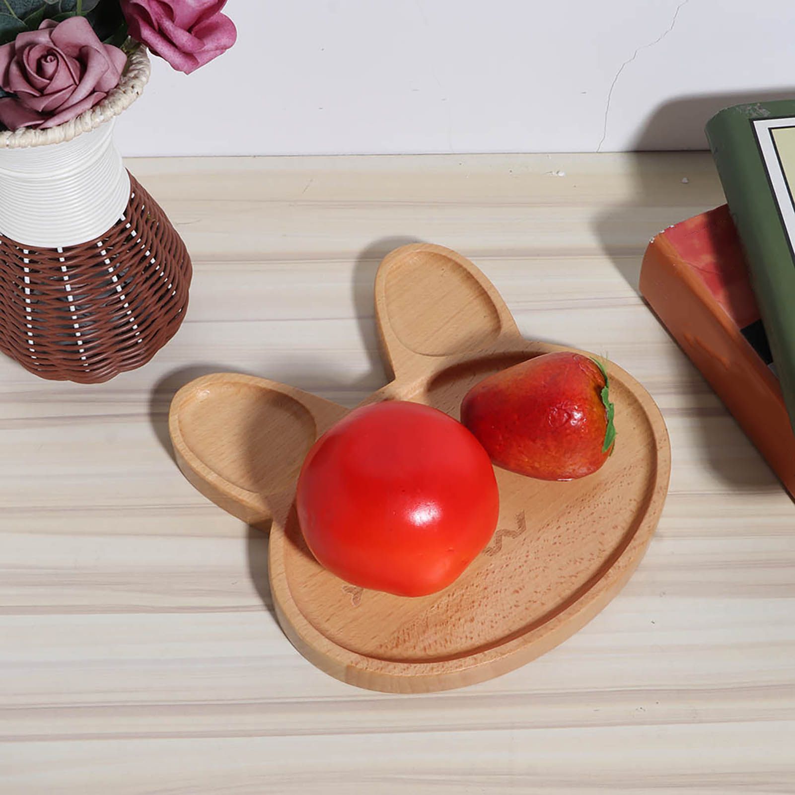 Cute Animal Wooden Plate Divided Dish Bowl Snack Food Serving Tray for Kid view 6