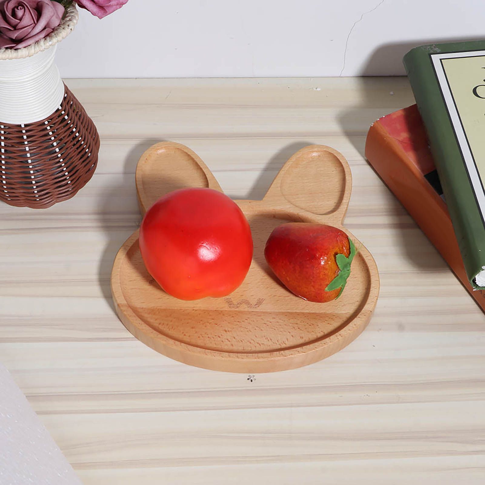 Cute Animal Wooden Plate Divided Dish Bowl Snack Food Serving Tray for Kid view 7