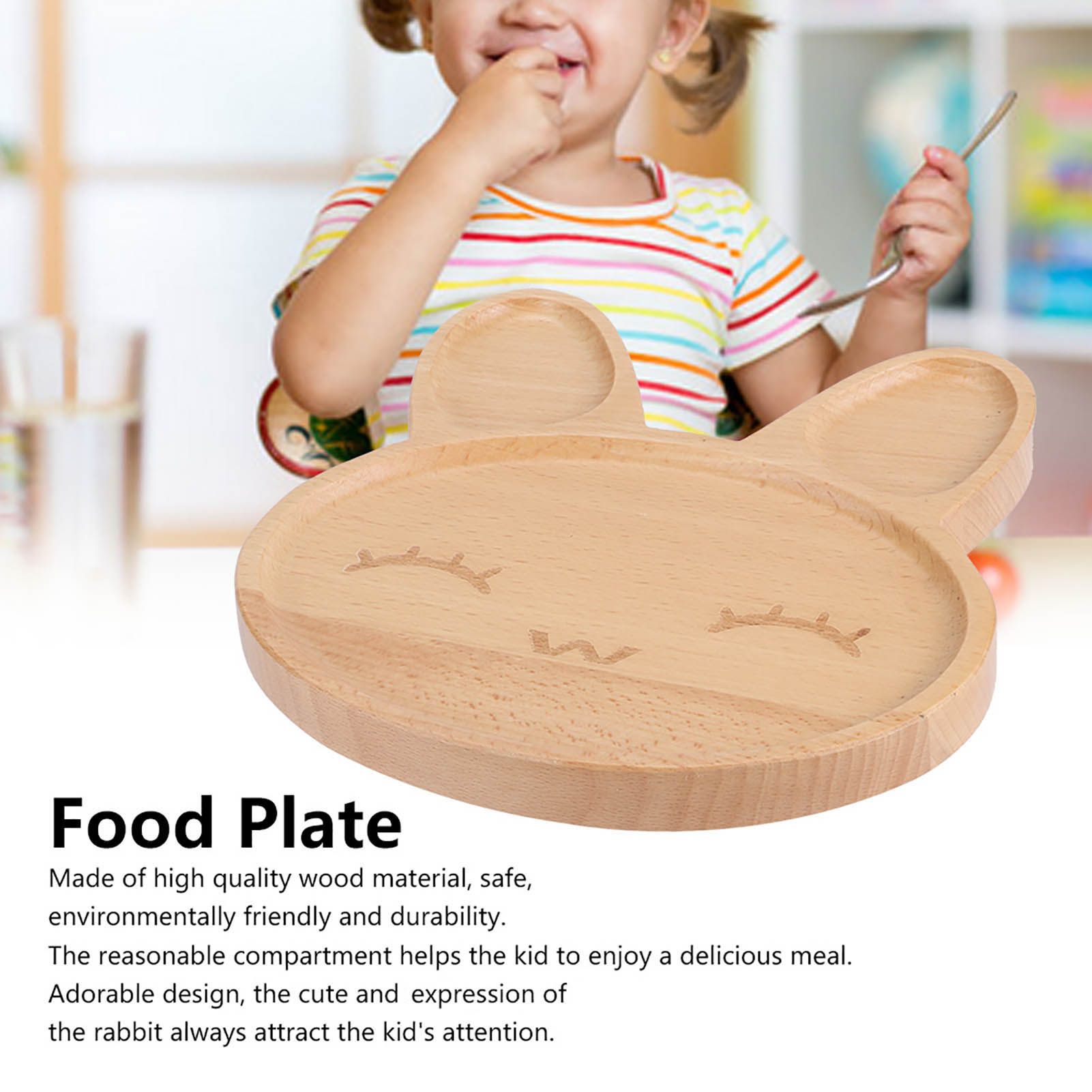 Cute Animal Wooden Plate Divided Dish Bowl Snack Food Serving Tray for Kid view 12