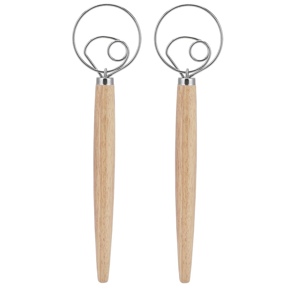 2Pcs Stainless Steel Dough Mixer Blender Manual Eggbeater with Oak Handle view 2