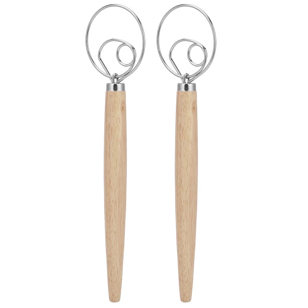 2Pcs Stainless Steel Dough Mixer Blender Manual Eggbeater with Oak Handle view 3