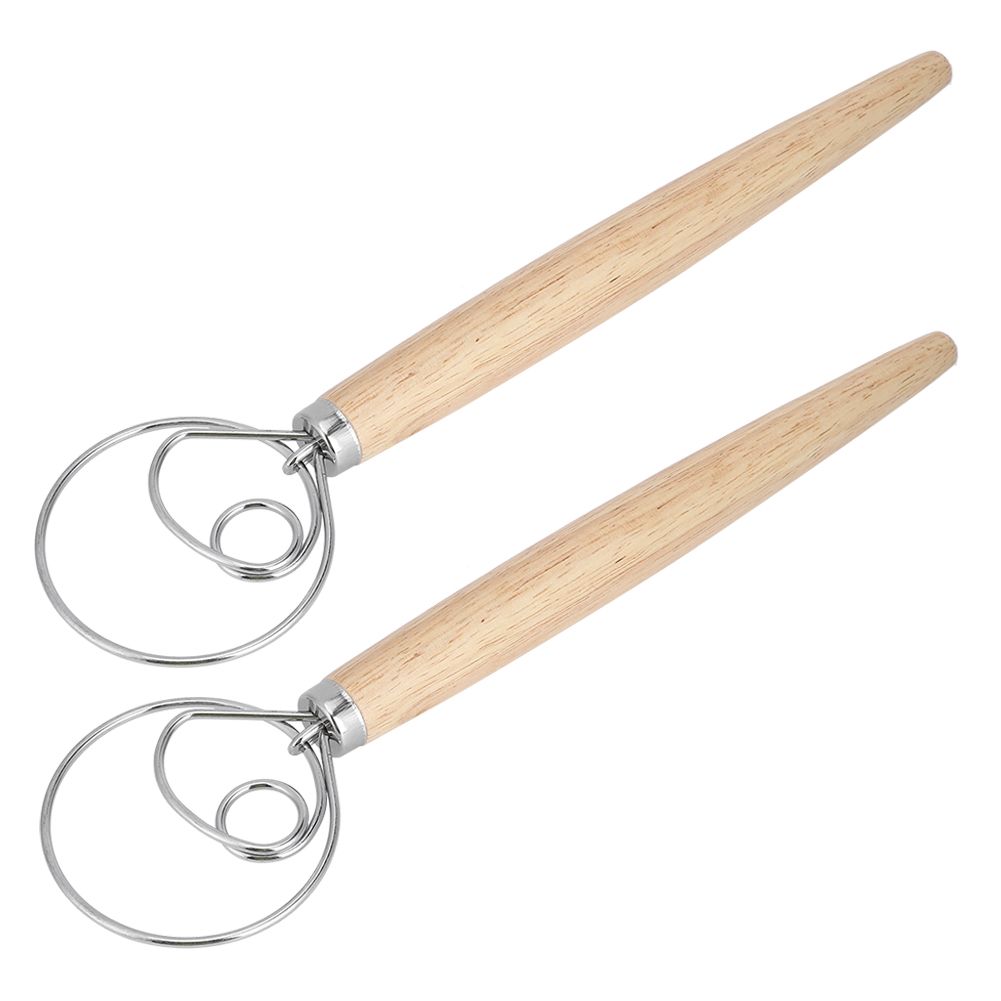 2Pcs Stainless Steel Dough Mixer Blender Manual Eggbeater with Oak Handle view 4