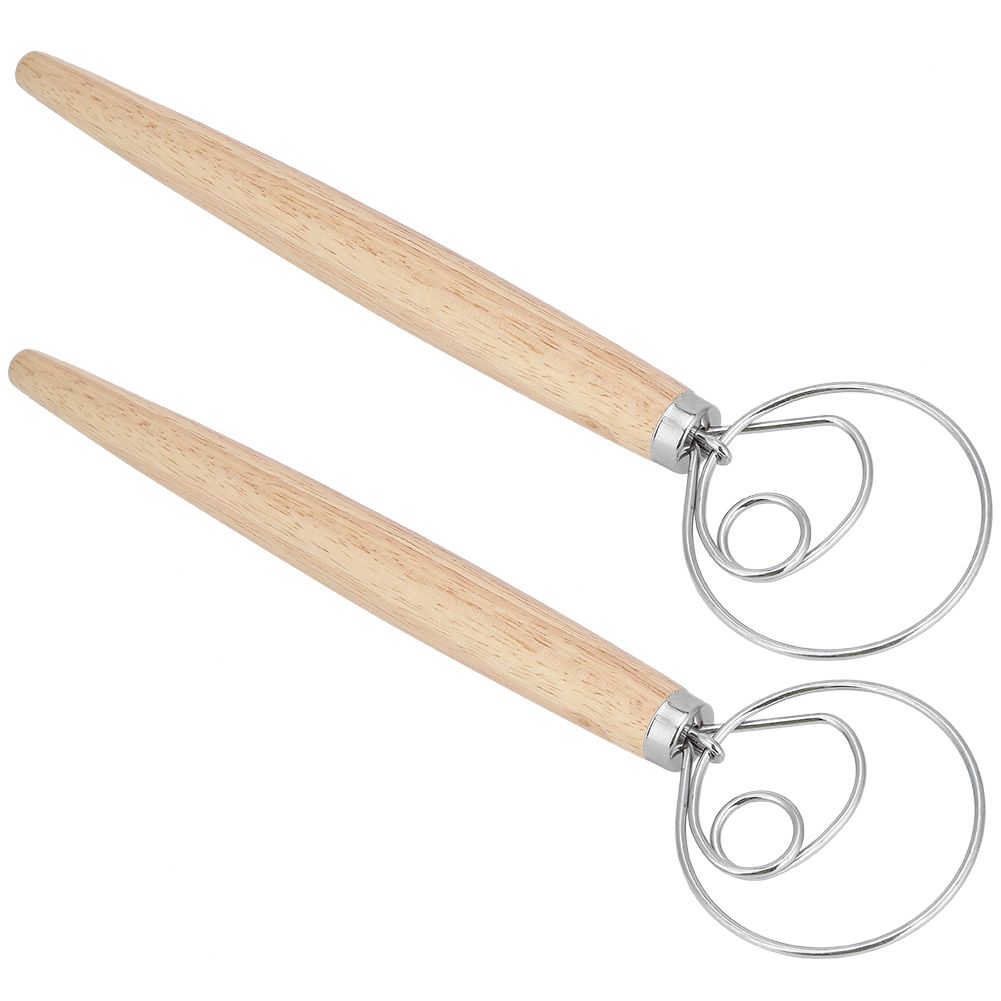 2Pcs Stainless Steel Dough Mixer Blender Manual Eggbeater with Oak Handle view 5