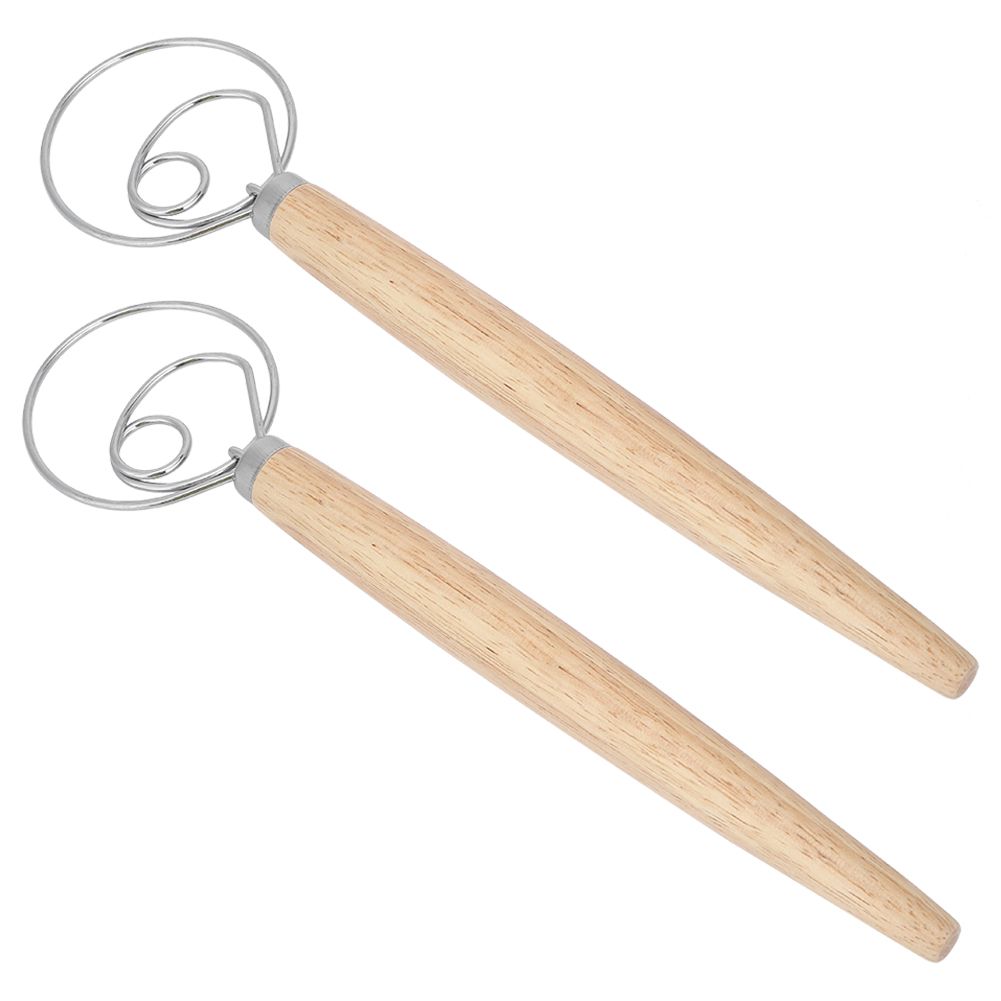 2Pcs Stainless Steel Dough Mixer Blender Manual Eggbeater with Oak Handle view 6
