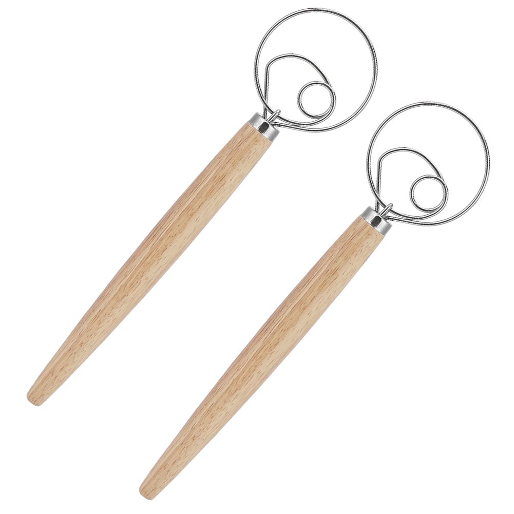 2Pcs Stainless Steel Dough Mixer Blender Manual Eggbeater with Oak Handle view 7