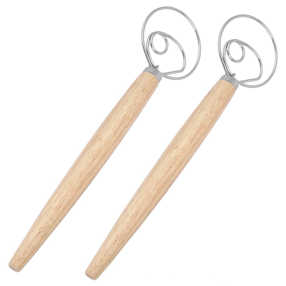 2Pcs Stainless Steel Dough Mixer Blender Manual Eggbeater with Oak Handle view 8