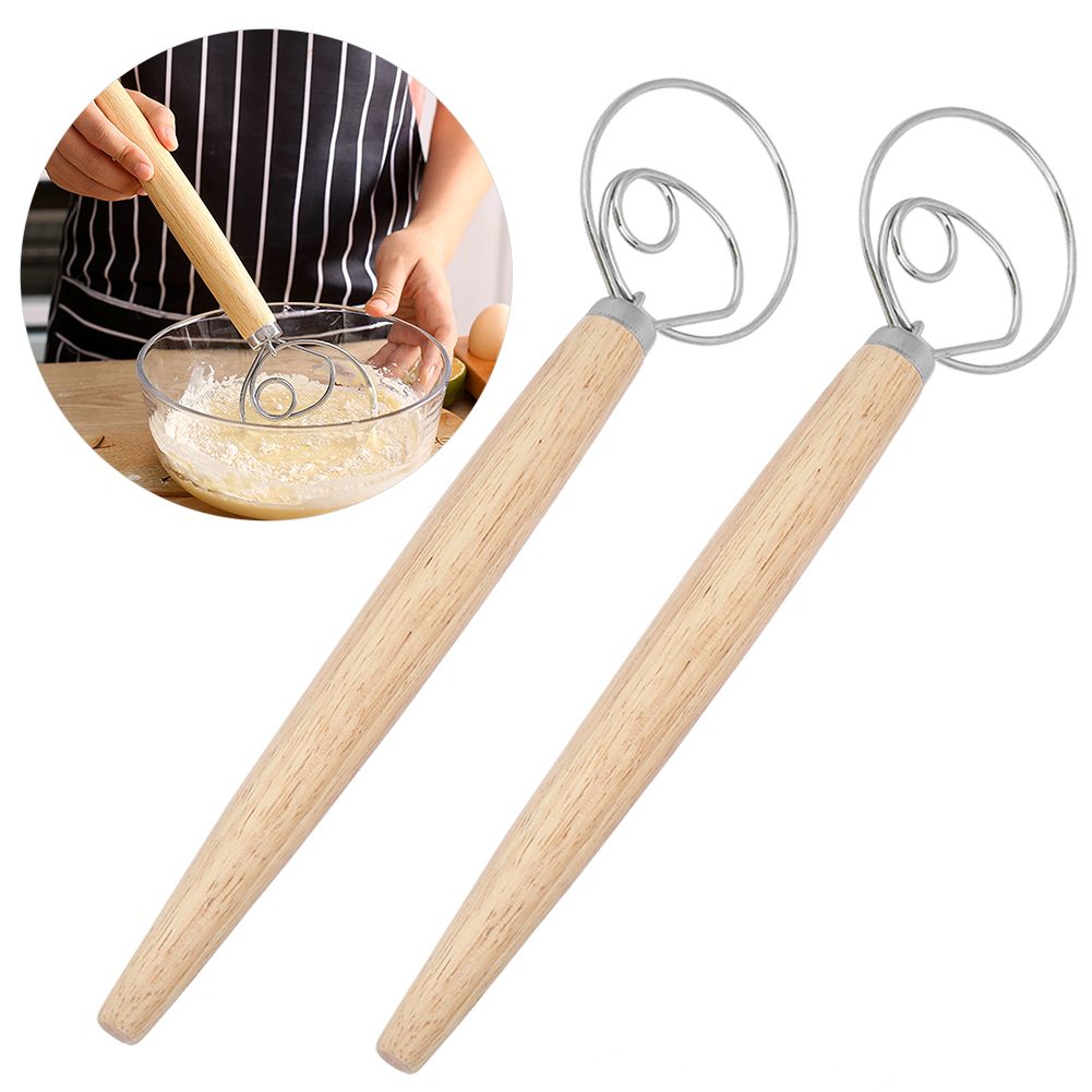 2Pcs Stainless Steel Dough Mixer Blender Manual Eggbeater with Oak Handle view 9