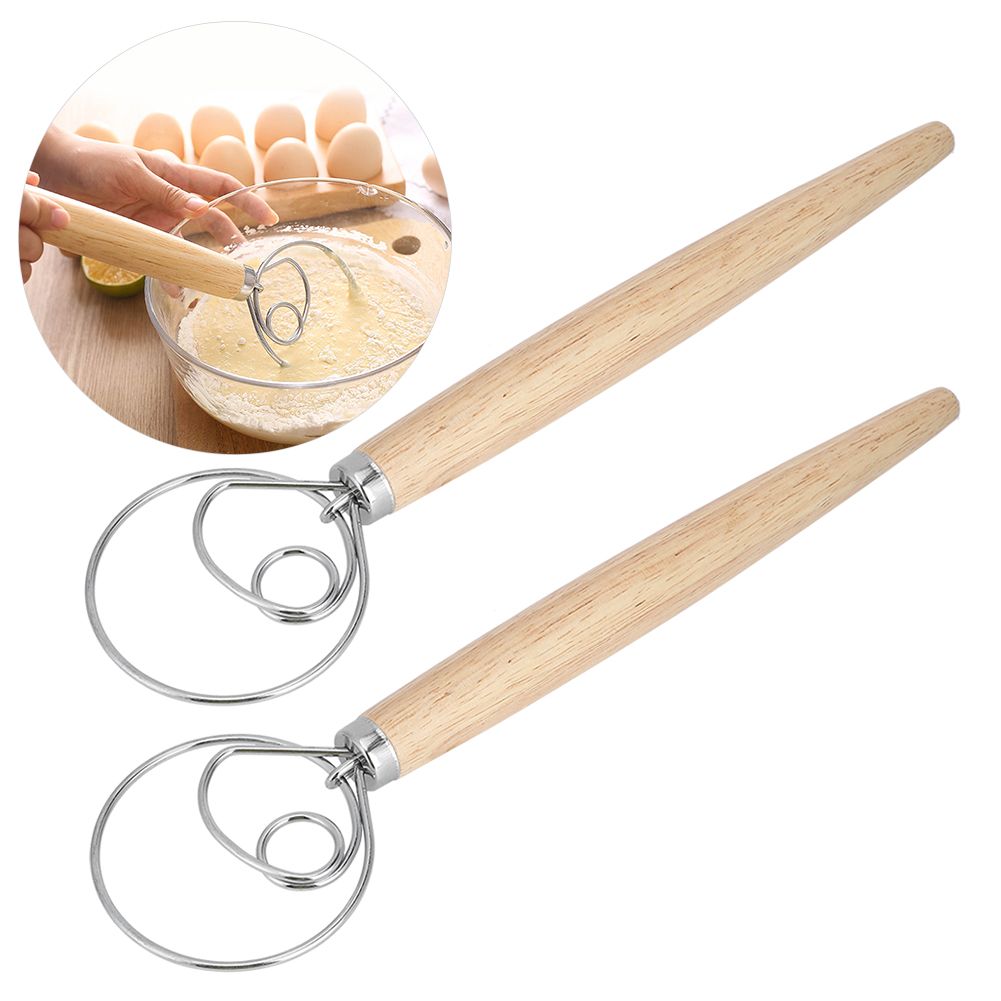 2Pcs Stainless Steel Dough Mixer Blender Manual Eggbeater with Oak Handle view 10