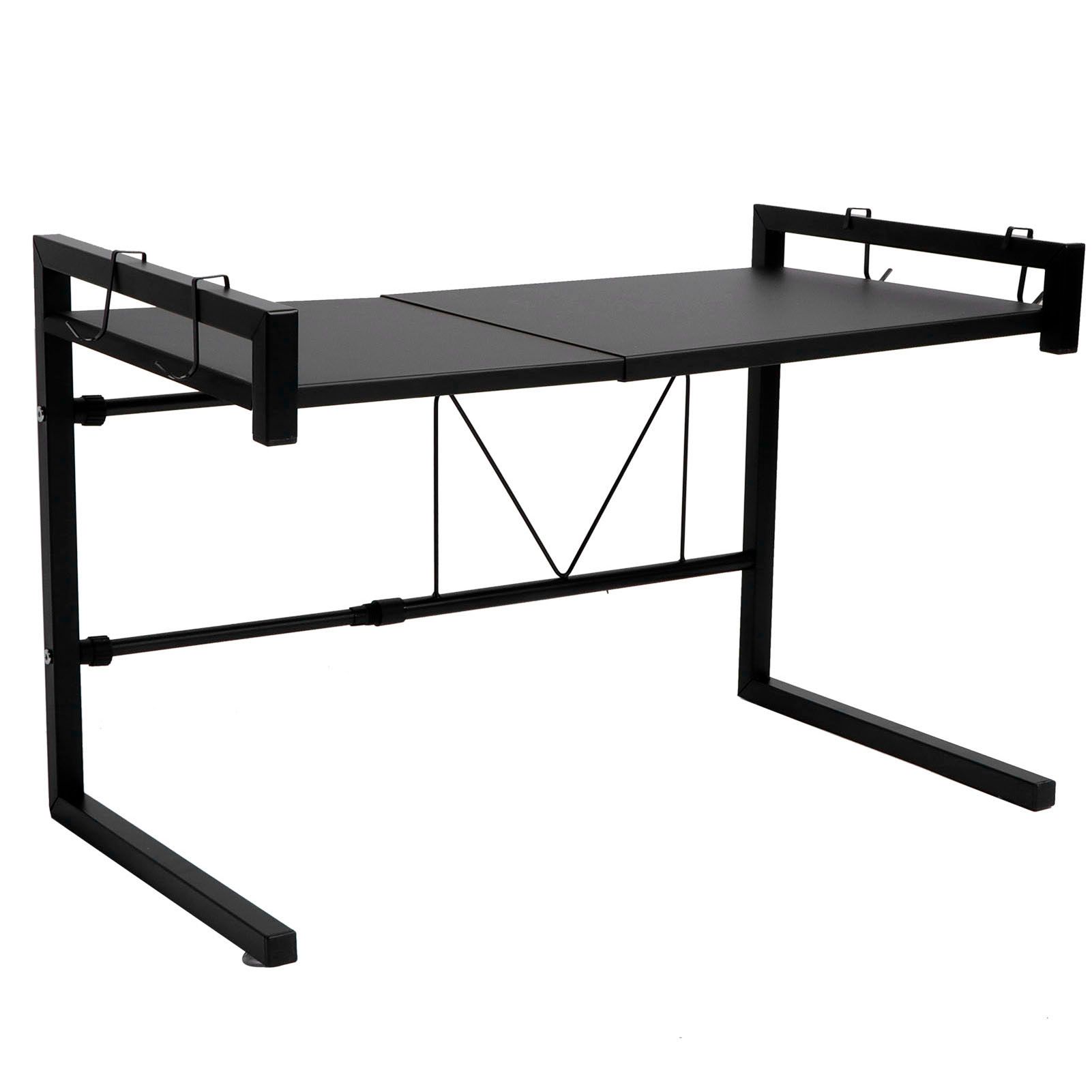 Black Telescopic Microwave Oven Rack Kitchen Storage Shelf Multifunctional