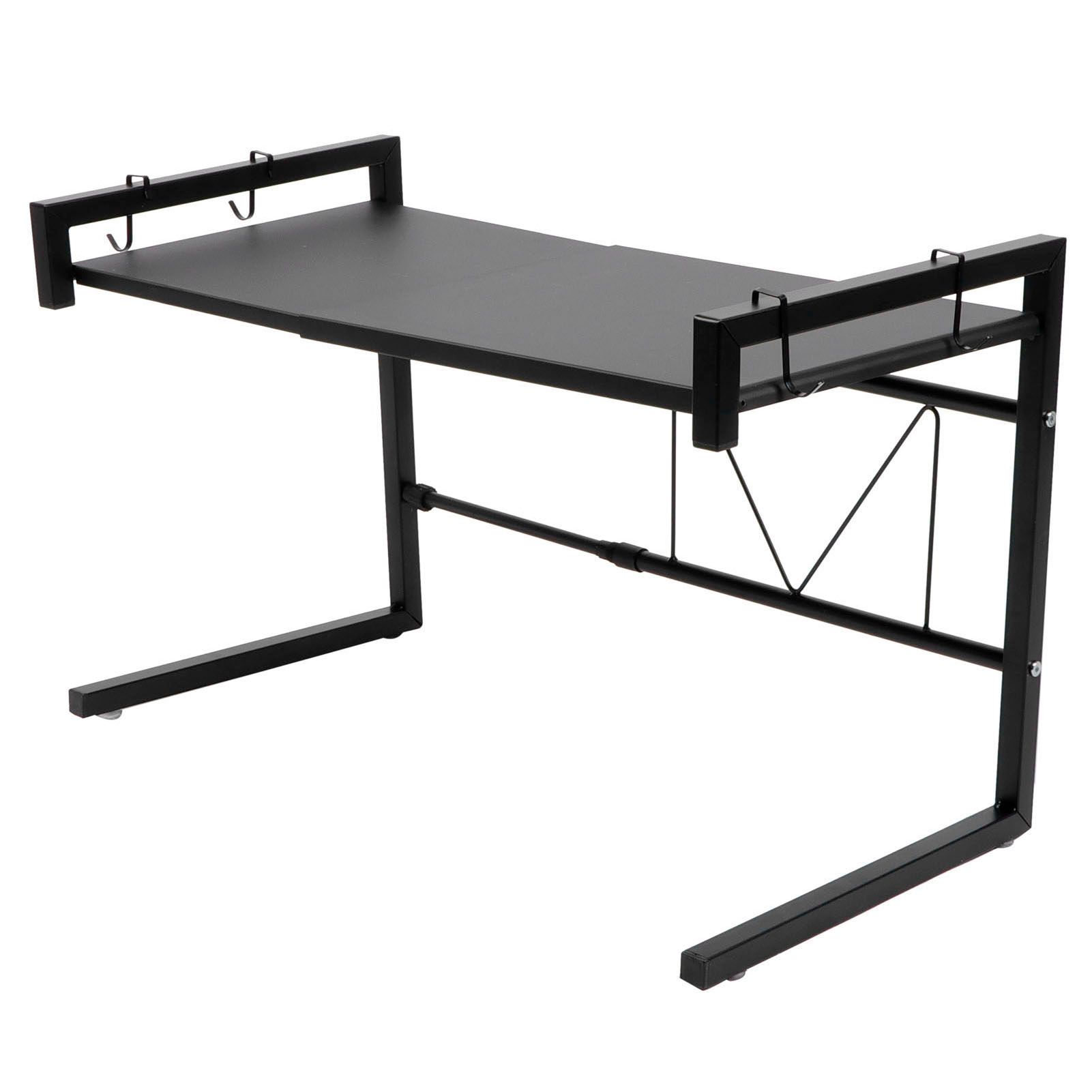 Black Telescopic Microwave Oven Rack Kitchen Storage Shelf Multifunctional view 2