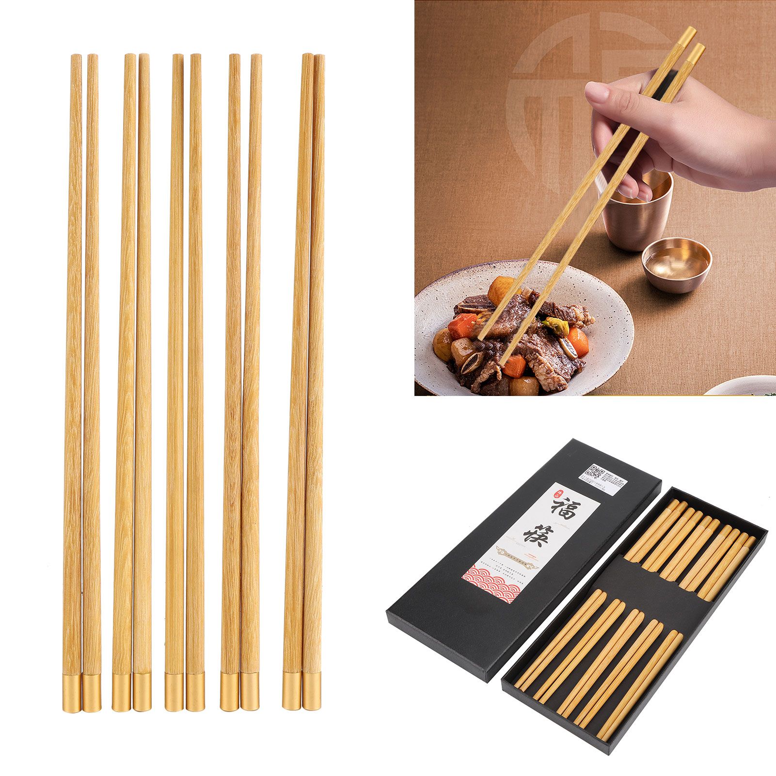 5 Pairs Chinese Style Wooden Chopsticks Set Safe Handcrafted Tableware Gift view 9