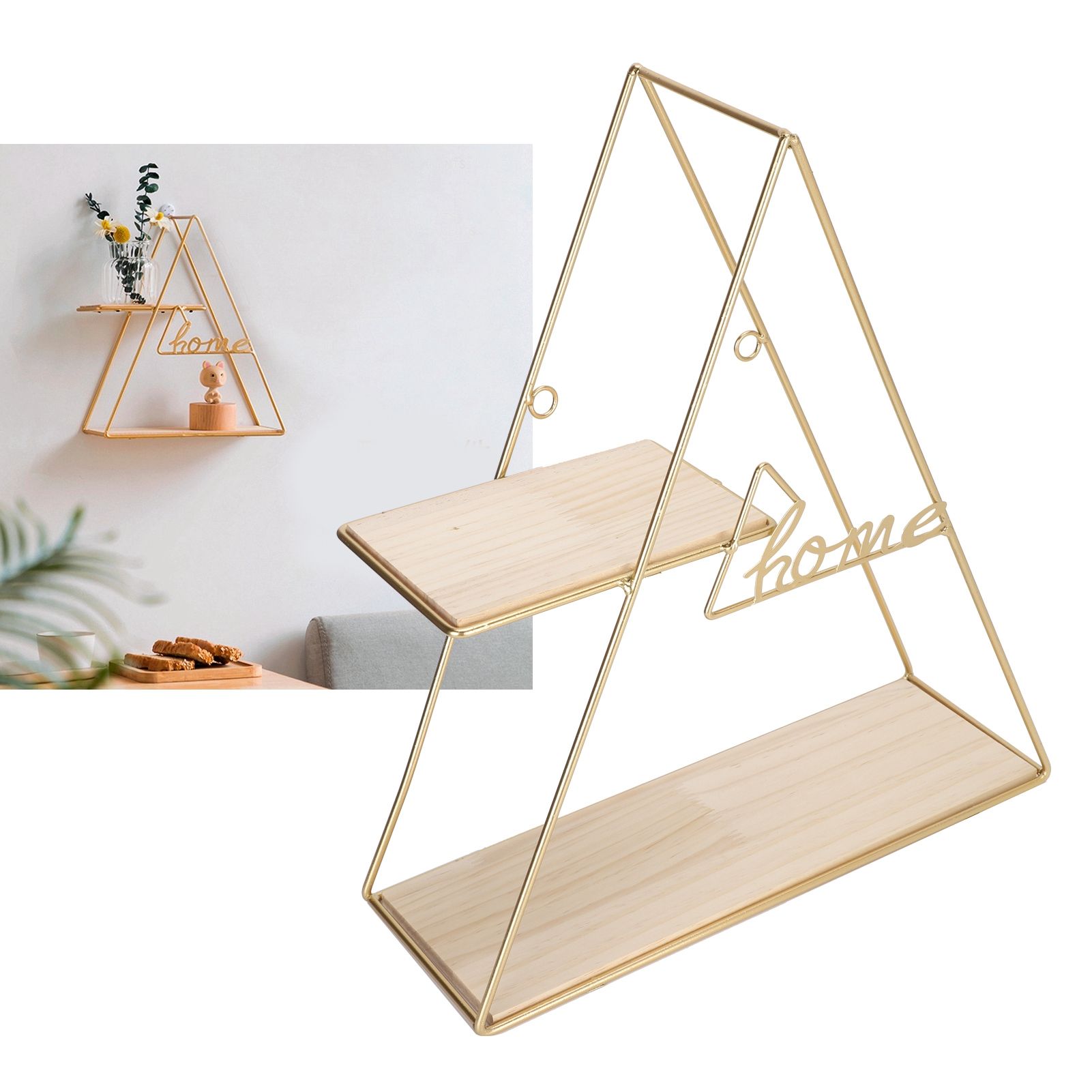 Wall Shelf Triangular Wrought Iron Storage Rack Decoration for Living Room Bedroom view 9