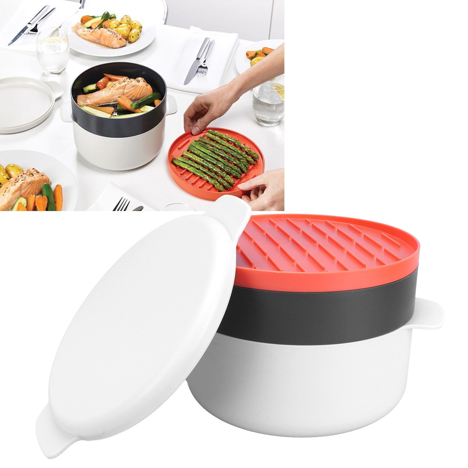 Multifunctional Round Rice Steaming Box Microwave Oven Special Lunch Box for view 11