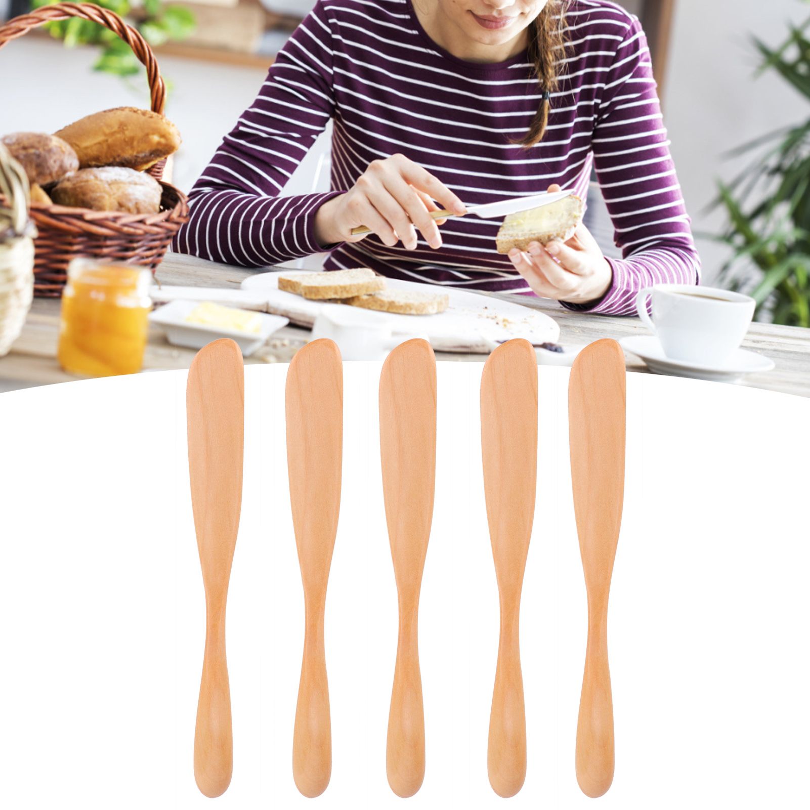 5Pcs Wooden Butter Knife Japanese Style Jam Cheese Spreader Tableware for Home view 12