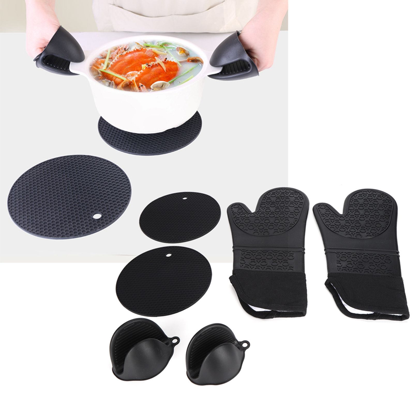6Pcs/Set Oven Mitts Hand Clip Pot Holder Silicone Heat Insulation Gloves view 12