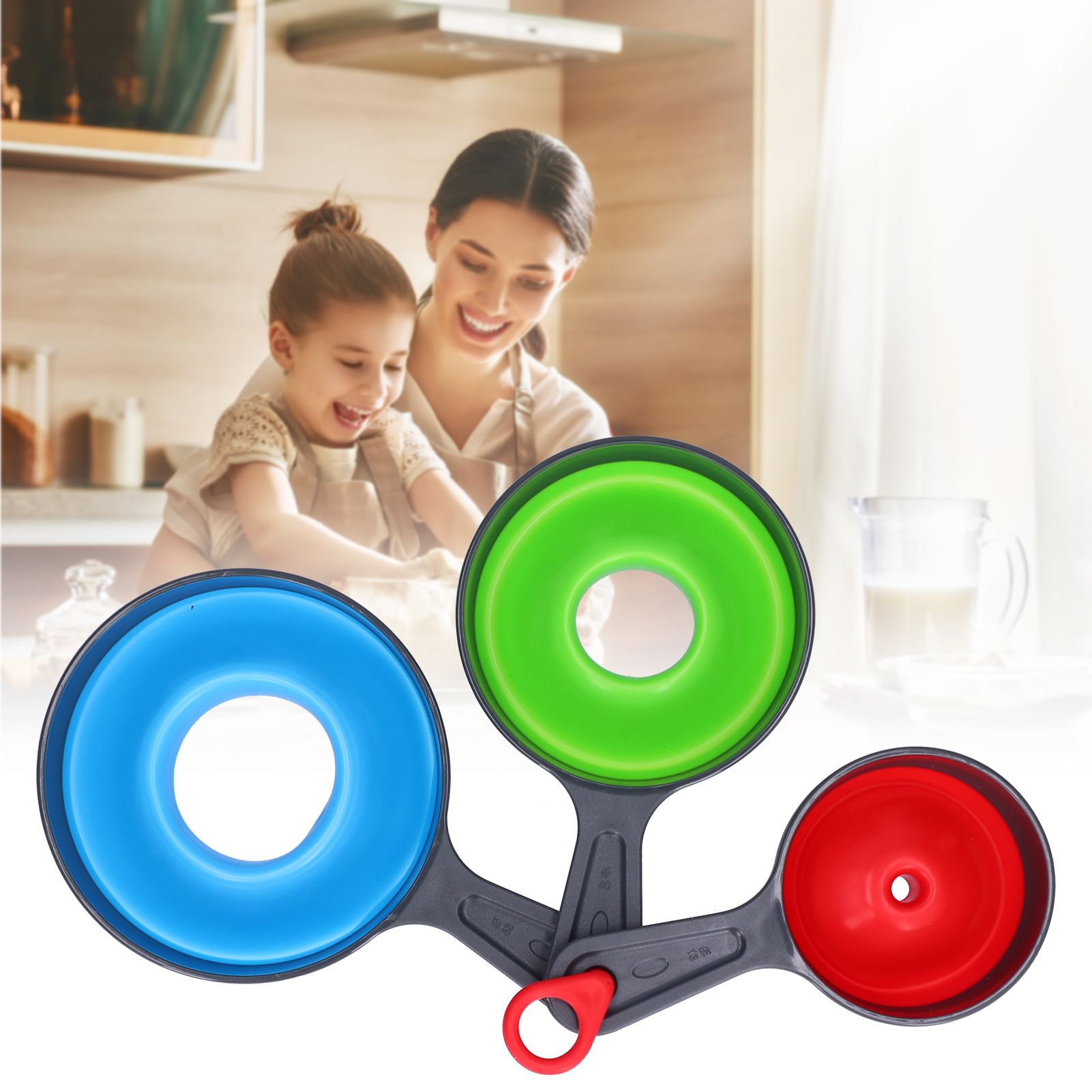 Silicone Funnel Set WideMouth NarrowMouth AntiScald Collapsible Funnel for view 12