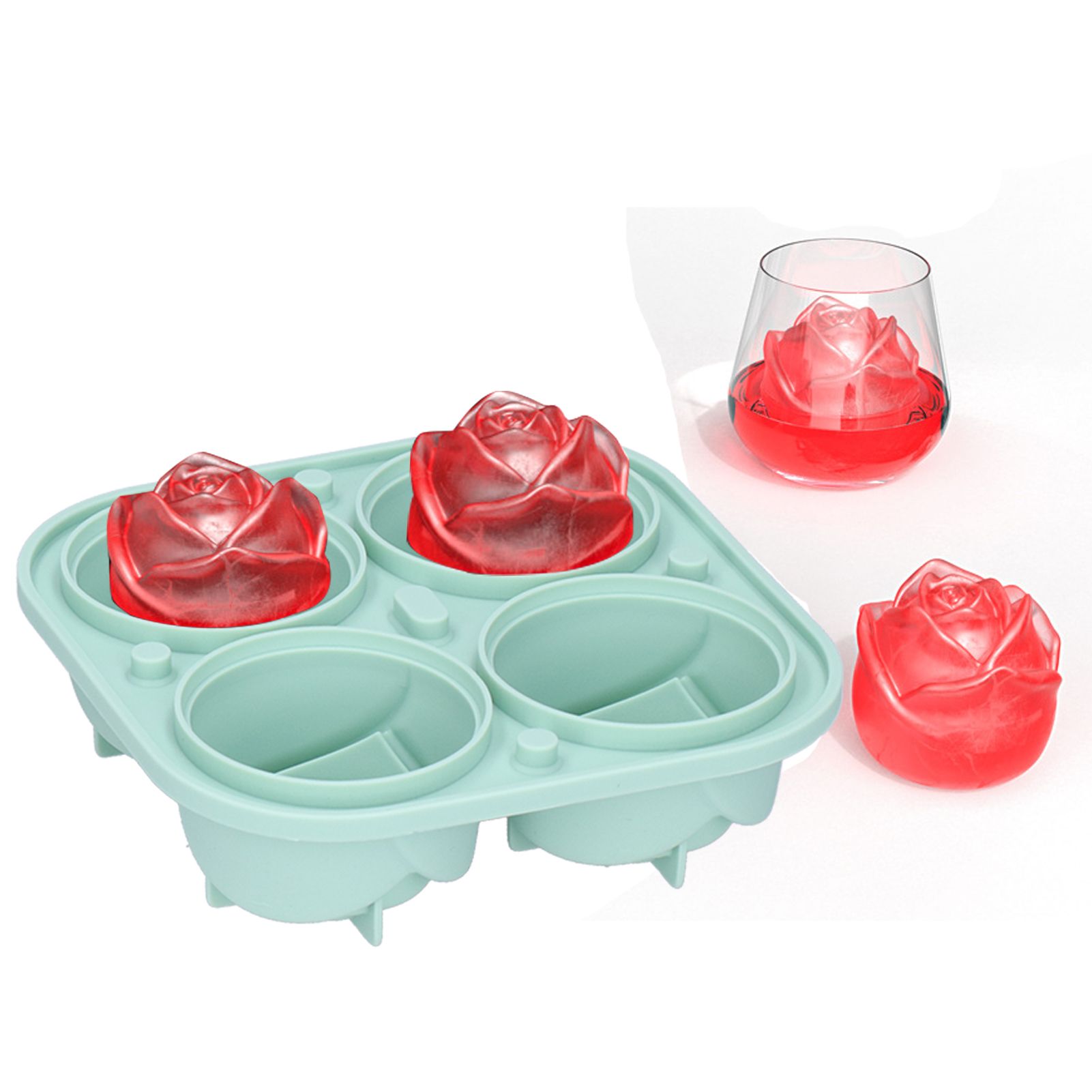 4‑Grid Rose Shape Ice Mold Silicone Ice Cube Mold Tray Container for Home Bar view 11