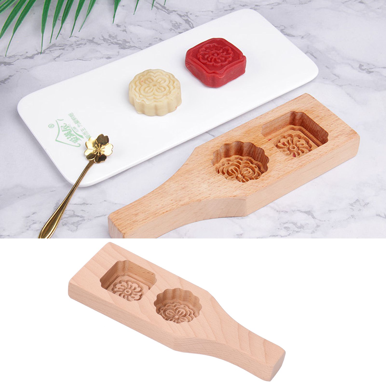 Mooncake Mold 2 Holes Chinese Style Wooden HandMade Pastry Baking Mold for view 11