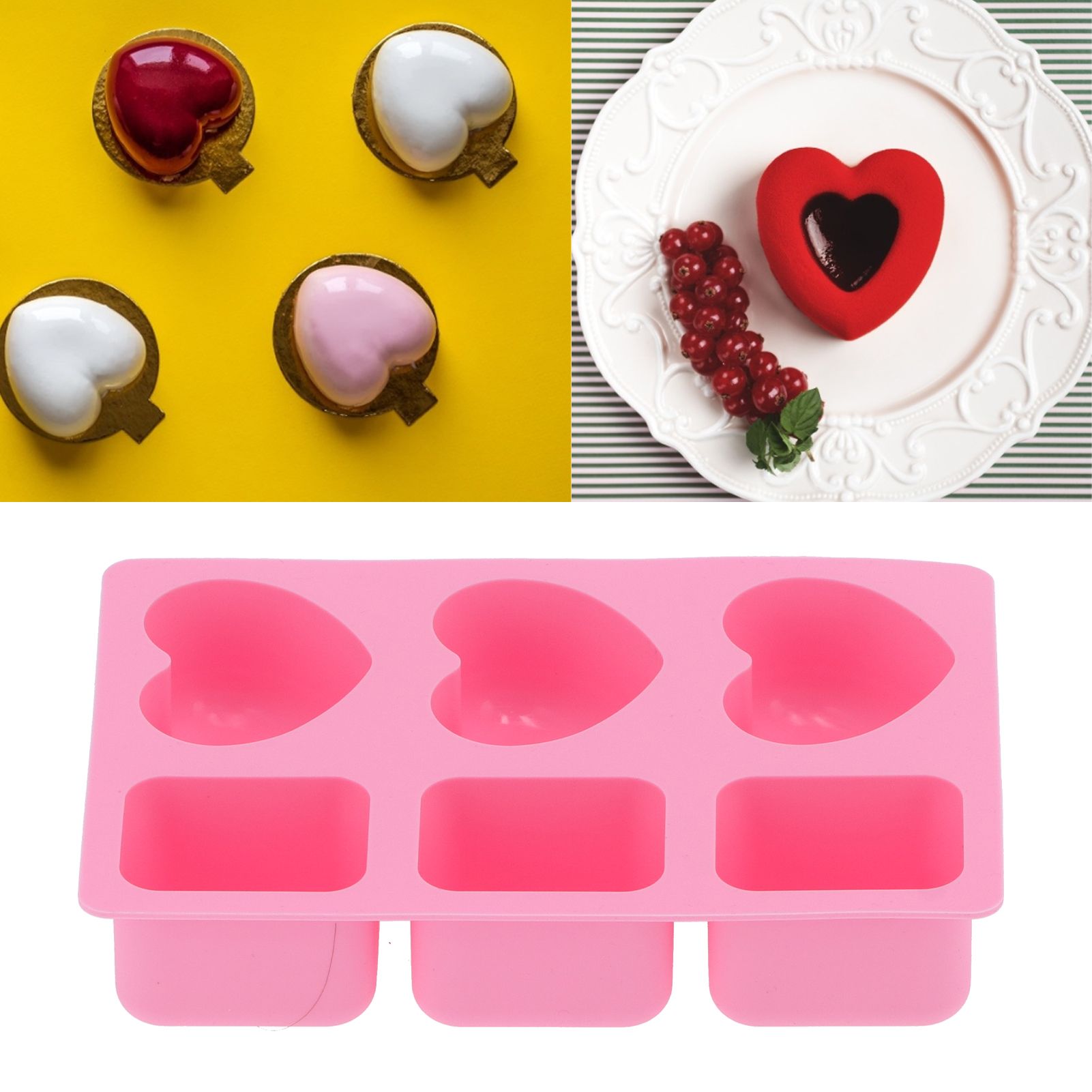 6‑Grid Heart Rectangular Shape Cake Mold Silicone Soap Mold Baking Tool for view 11