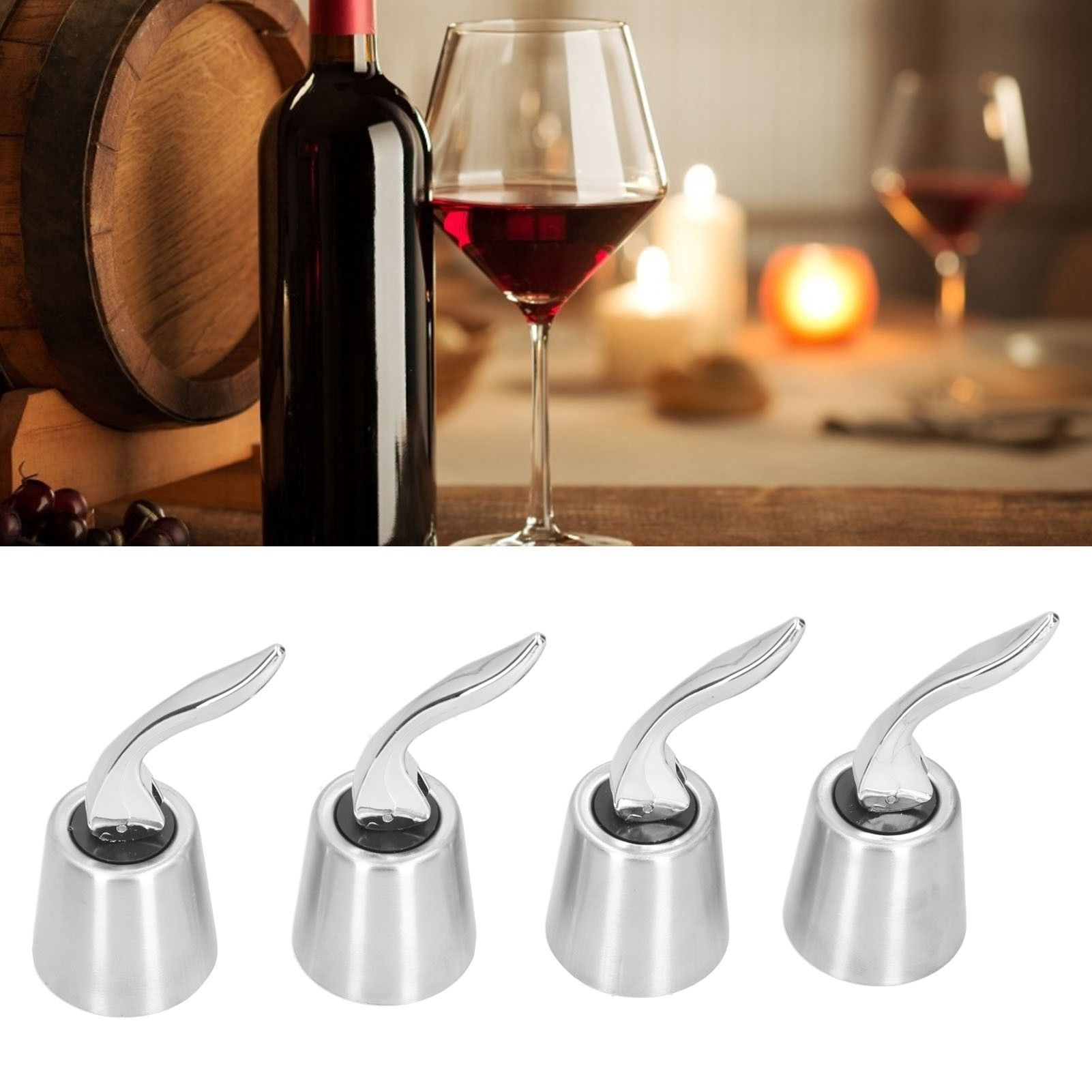 4PCS Wine Bottle Stopper Press Handle Style Expanding Stainless Steel Wine view 12