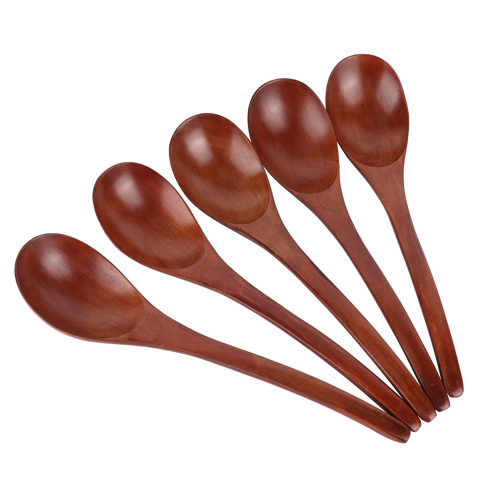 5Pcs Wooden Soup Spoon with Curved Handle Multipurpose Rice Scoop for Home view 3
