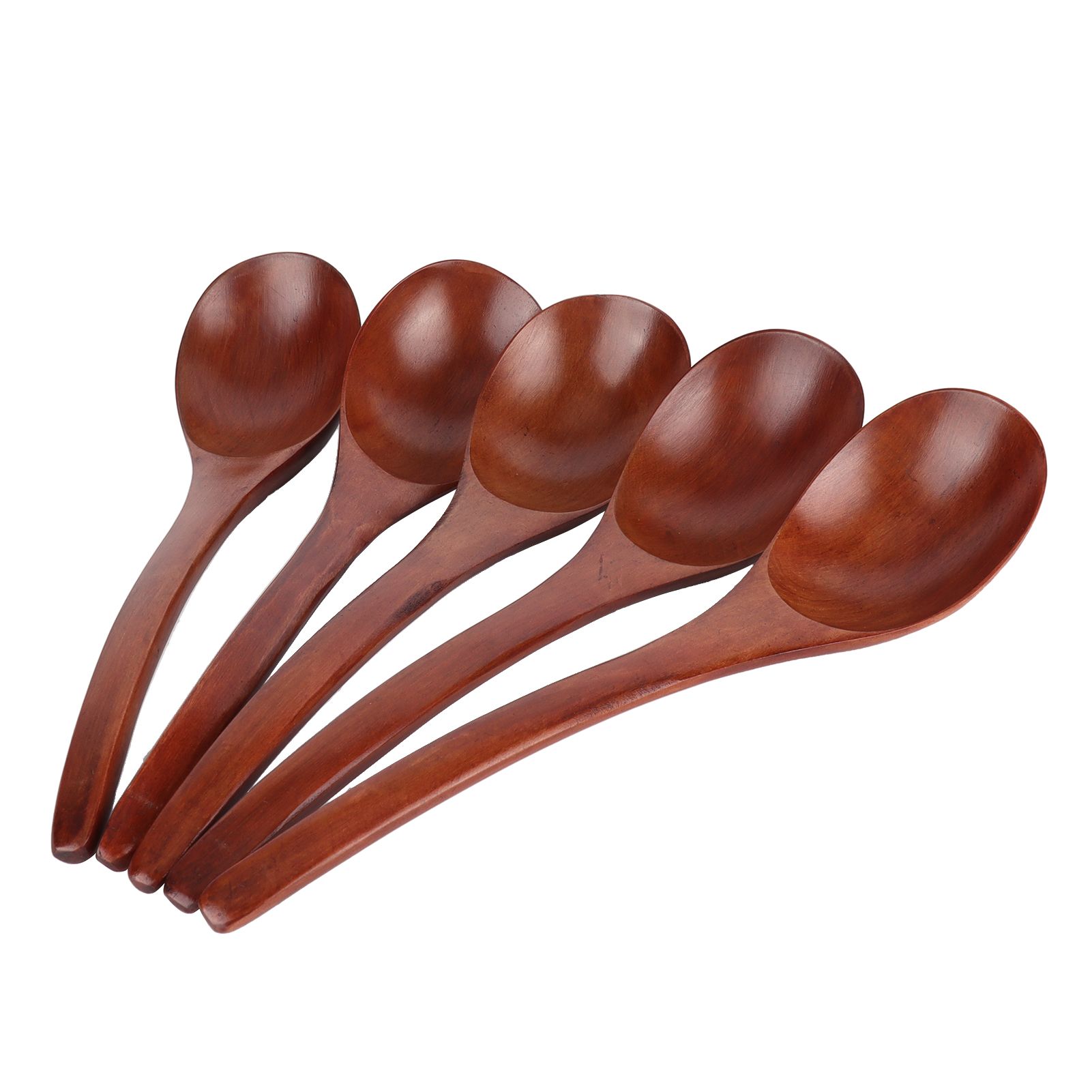 5Pcs Wooden Soup Spoon with Curved Handle Multipurpose Rice Scoop for Home view 4