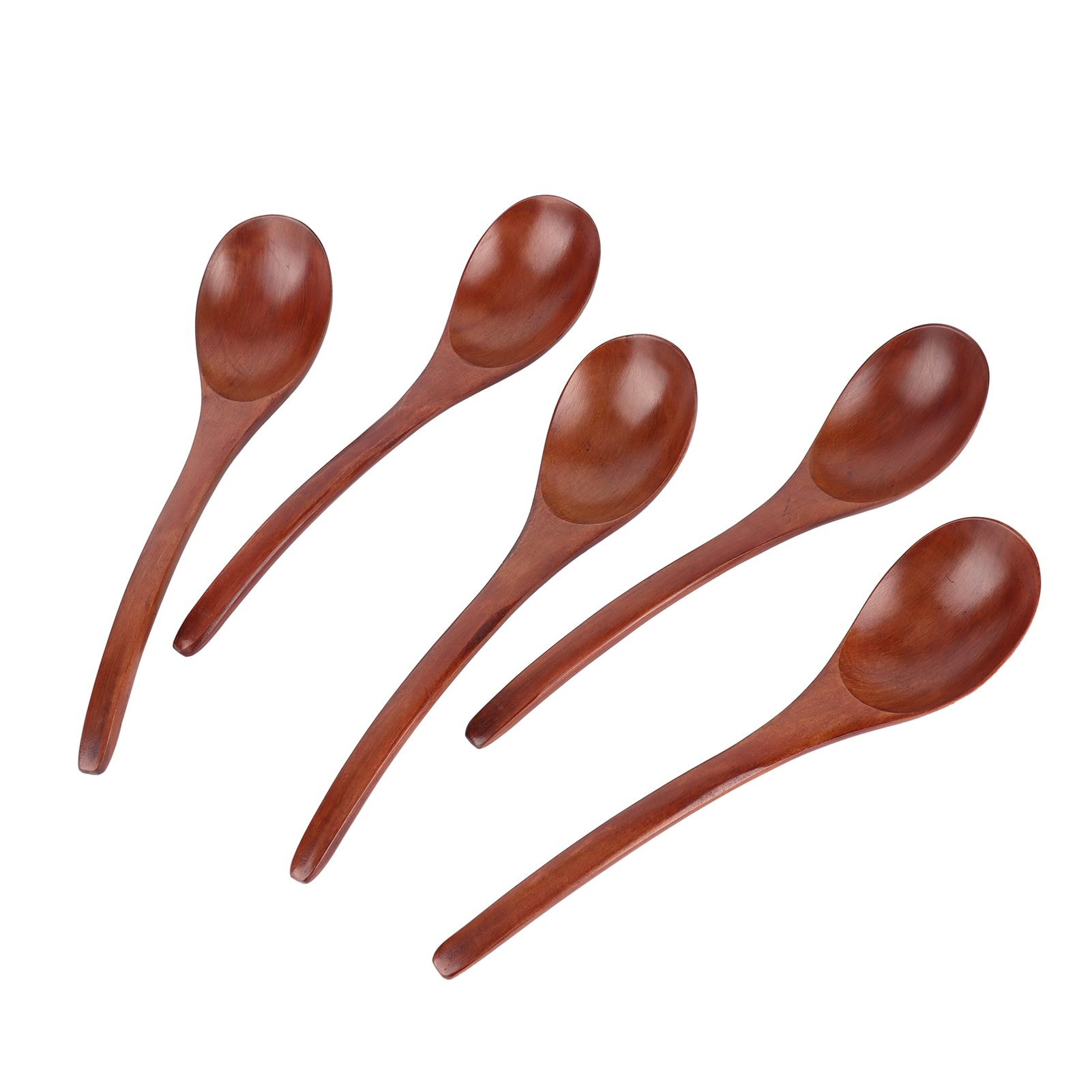 5Pcs Wooden Soup Spoon with Curved Handle Multipurpose Rice Scoop for Home view 6