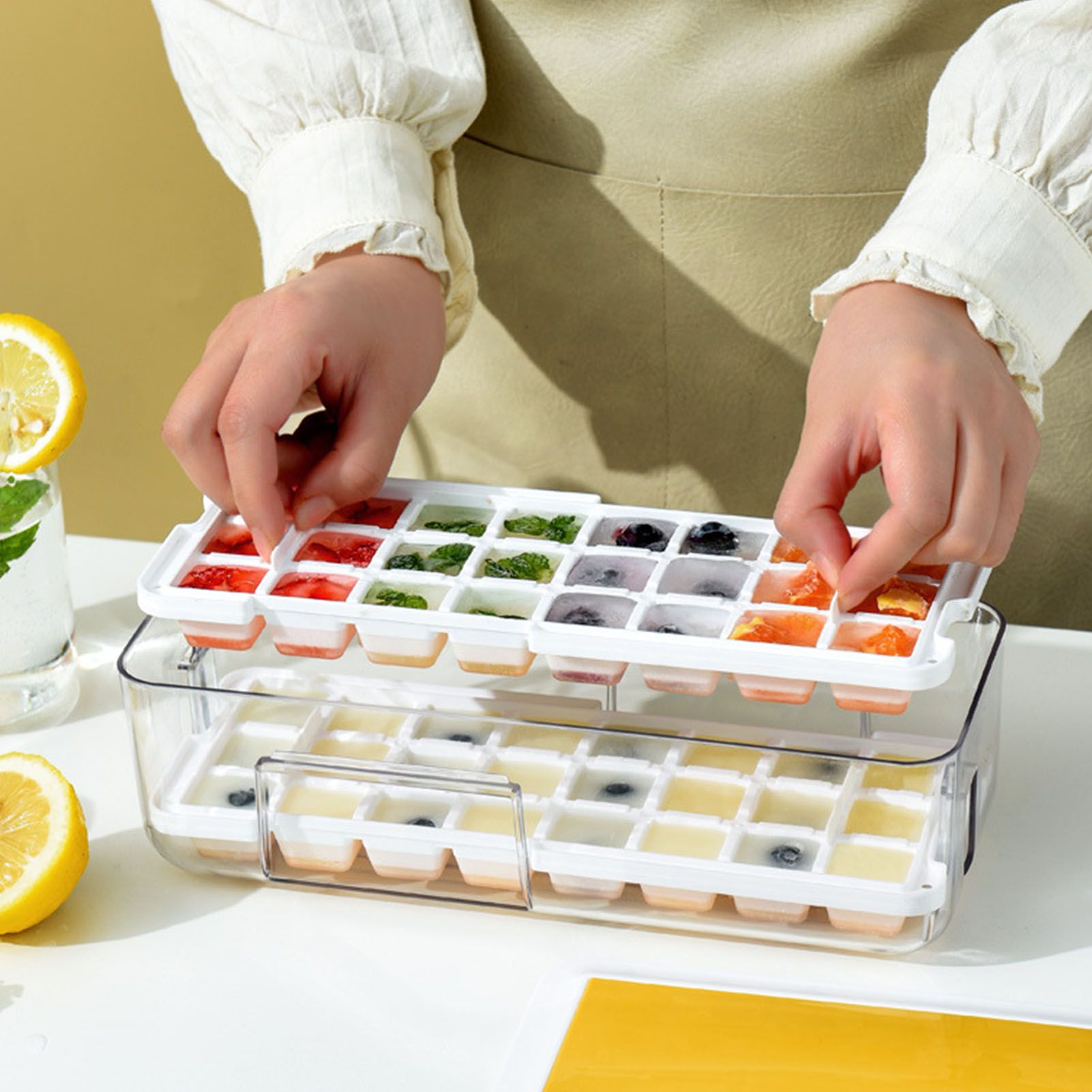 Ice Cube Tray with Lid and Bin ABS PP PET 48 Ice Cubes Maker Mould with Scoop view 9