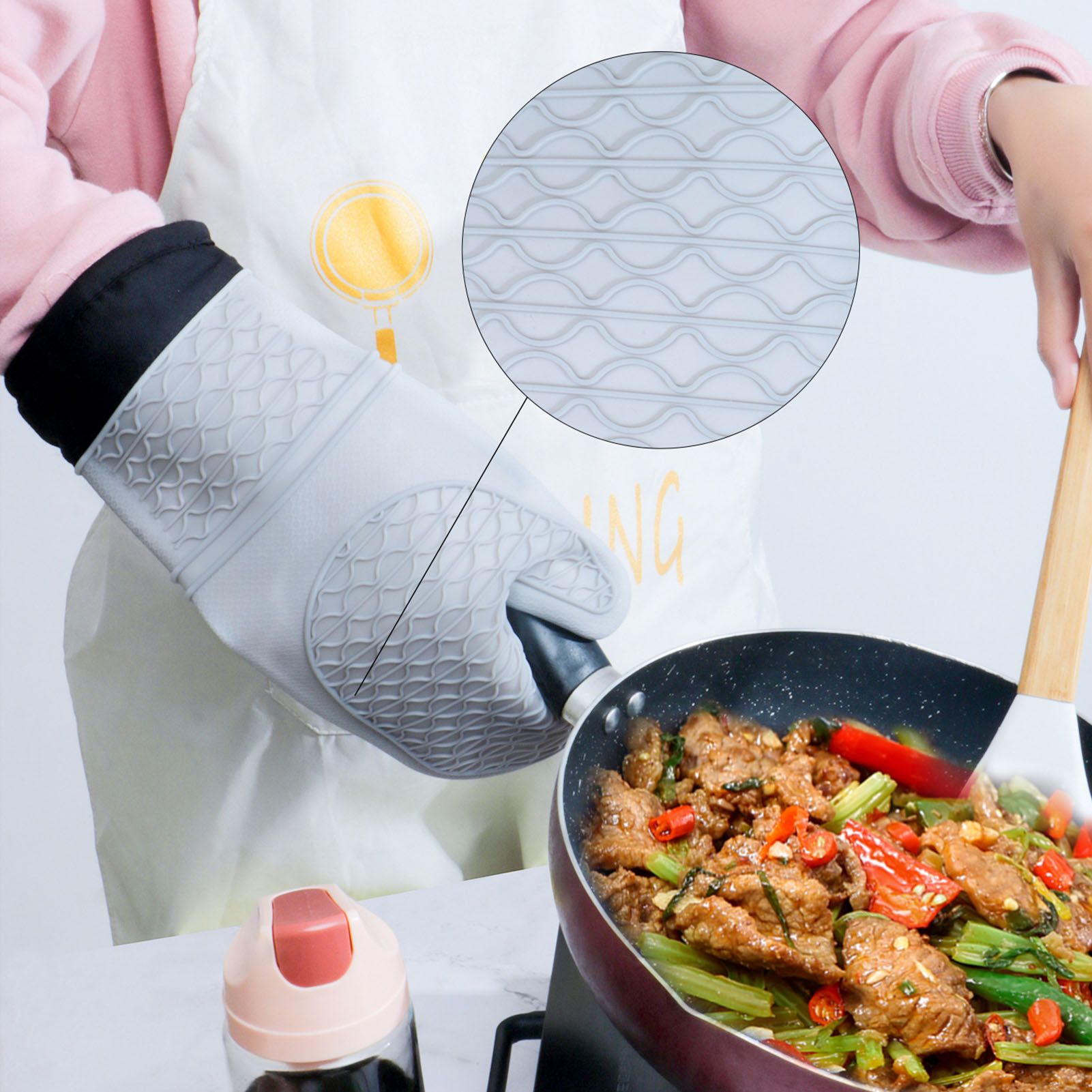 Silicone Oven Gloves Microwave Oven Gloves Heat Resistant Baking Antiscald view 9