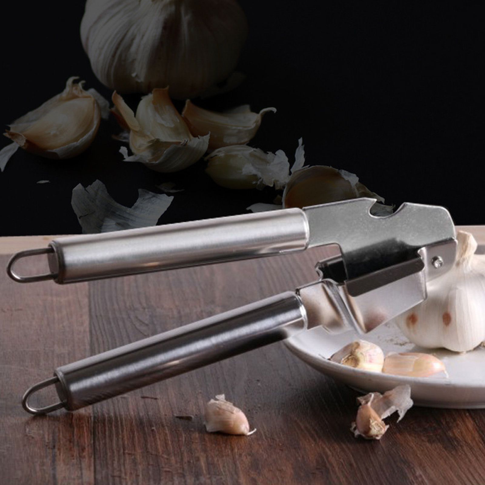 Manual Garlic Press Stainless Steel Rust Proof Curved Garlic Mincer Kitchen view 8