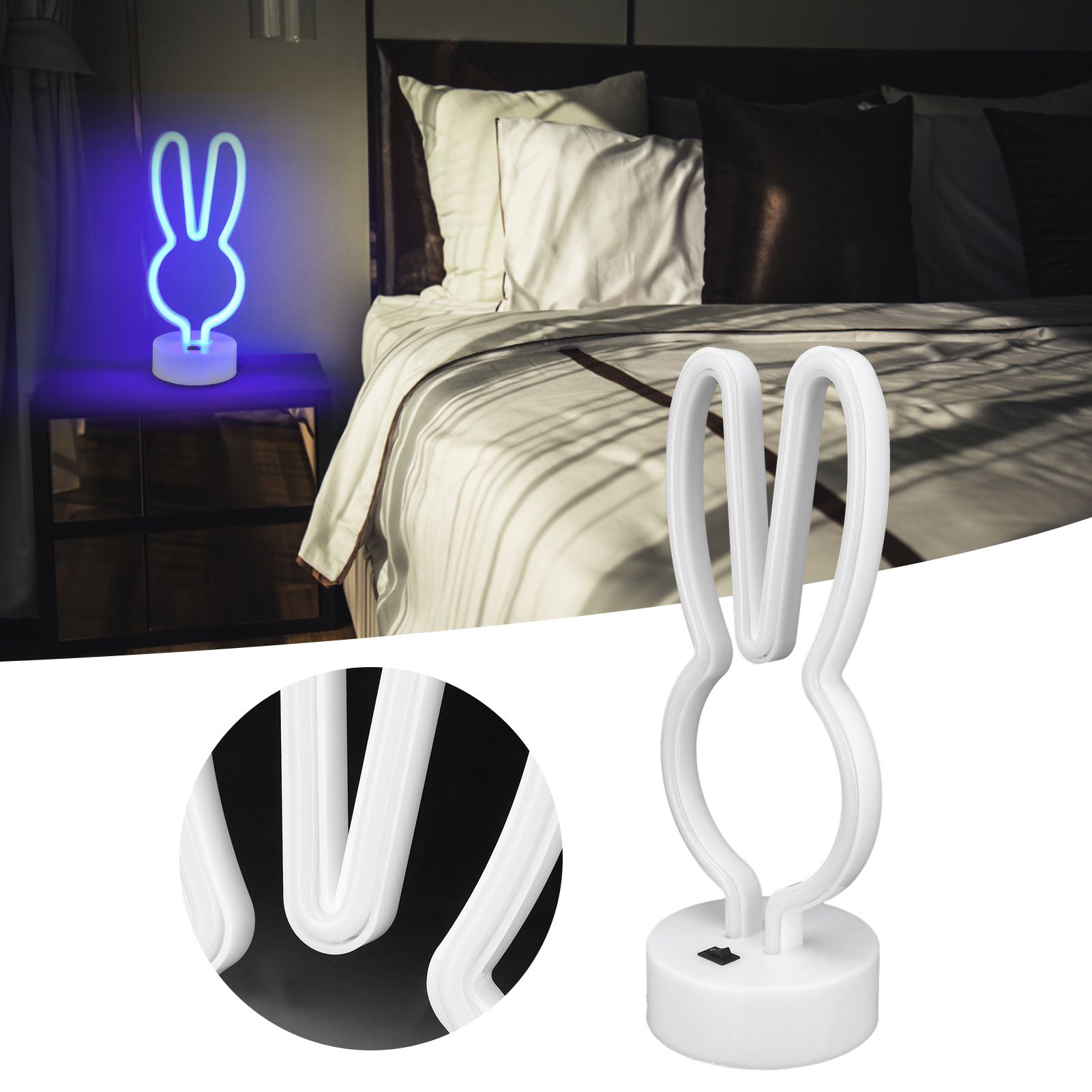 Rabbit Shape LED Neon Light Bedside Table Decor Neon Lamp with Base view 11