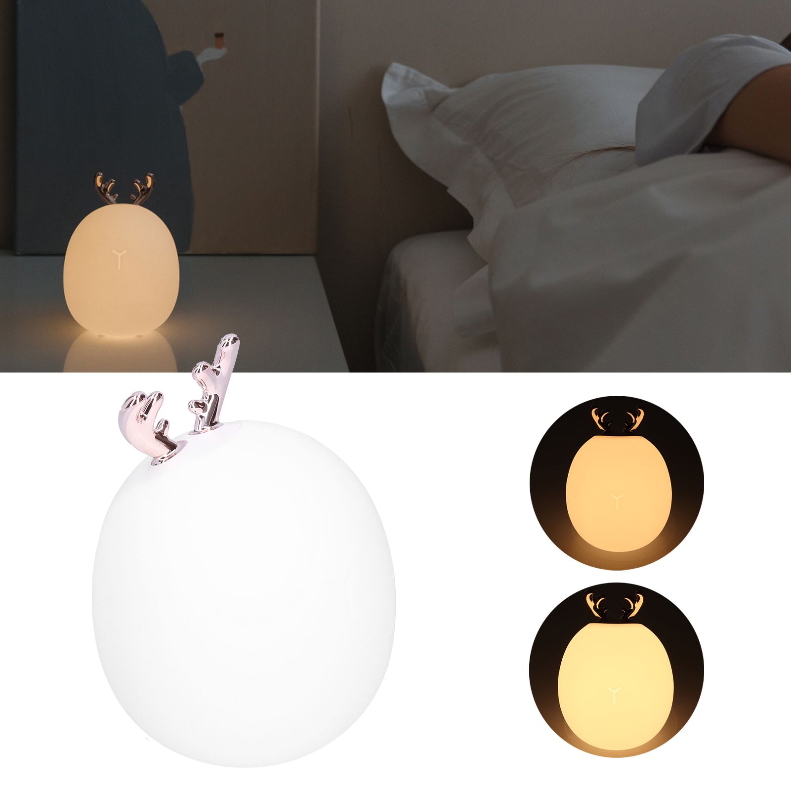 Mini Silicone Lamp Cartoon DeerShape Touch Control LED Night Light USB view 12