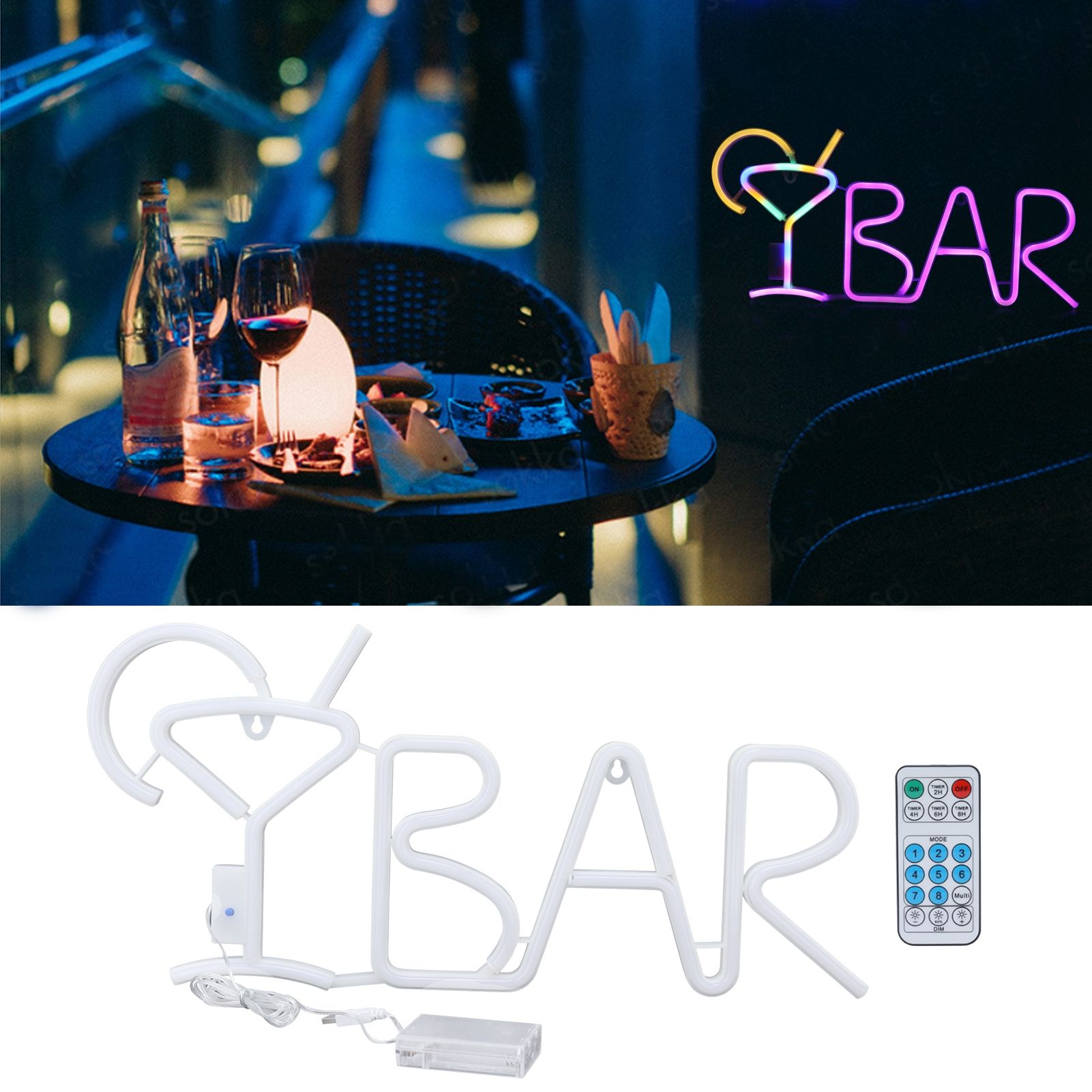 BAR Neon LED Purple 24‑key Remote Control 8‑mode Wall Light Neon Lights for view 11