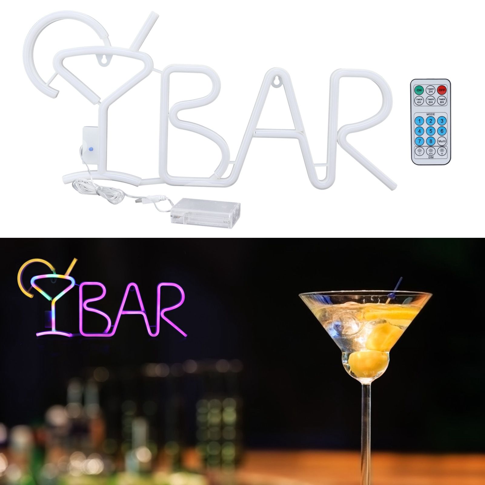 BAR Neon LED Purple 24‑key Remote Control 8‑mode Wall Light Neon Lights for view 12
