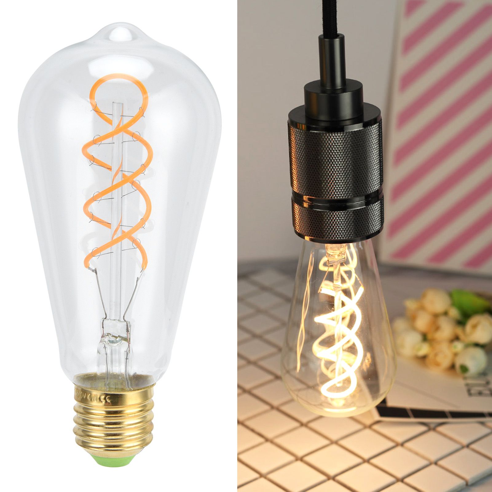 ST64 Lamp Bulb E27 4W Vintage DoubleSpiral Dimmable Filament Bulb 220V Warm view 11