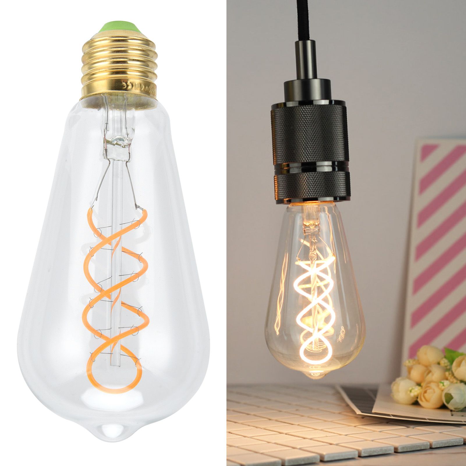 ST64 Lamp Bulb E27 4W Vintage DoubleSpiral Dimmable Filament Bulb 220V Warm view 12