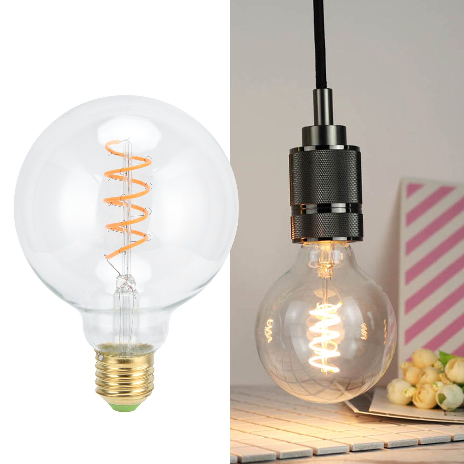 G95 LED Single Spiral Flexible Filament Light Bulb 27 4W 110V Retro Bulb for view 11