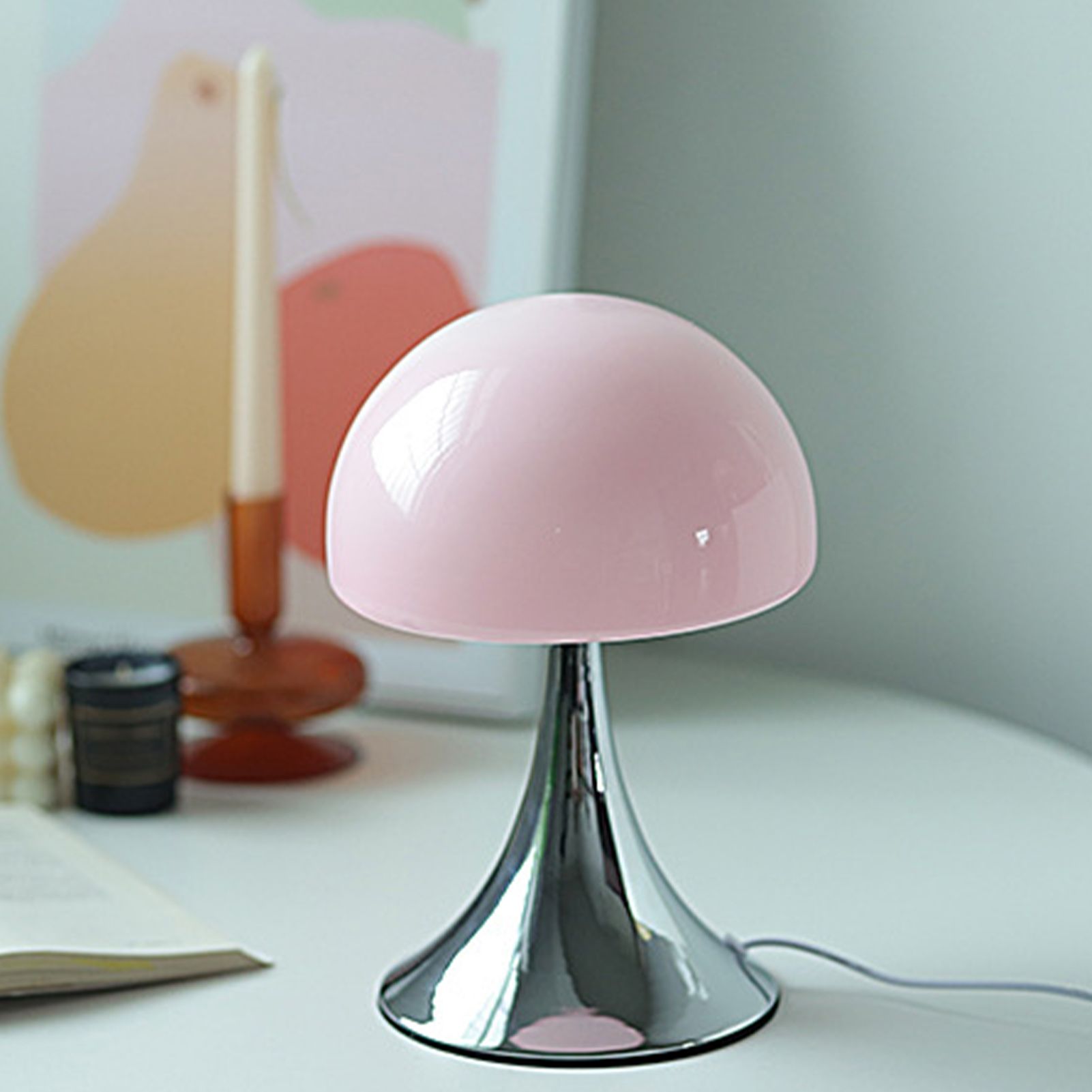 Mushroom Shape Table Lamp Glass Iron Warm Light USB Modern Bedside Nightstand view 9