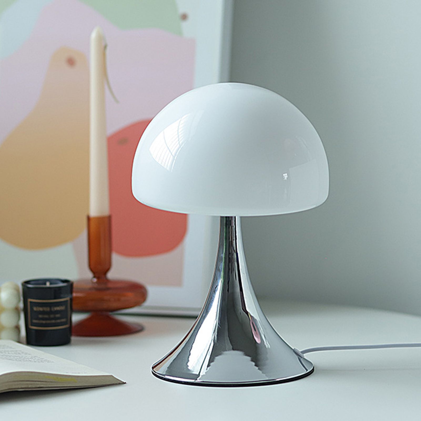 Mushroom Shape Table Lamp Glass Iron Warm Light USB Modern Bedside Nightstand view 8