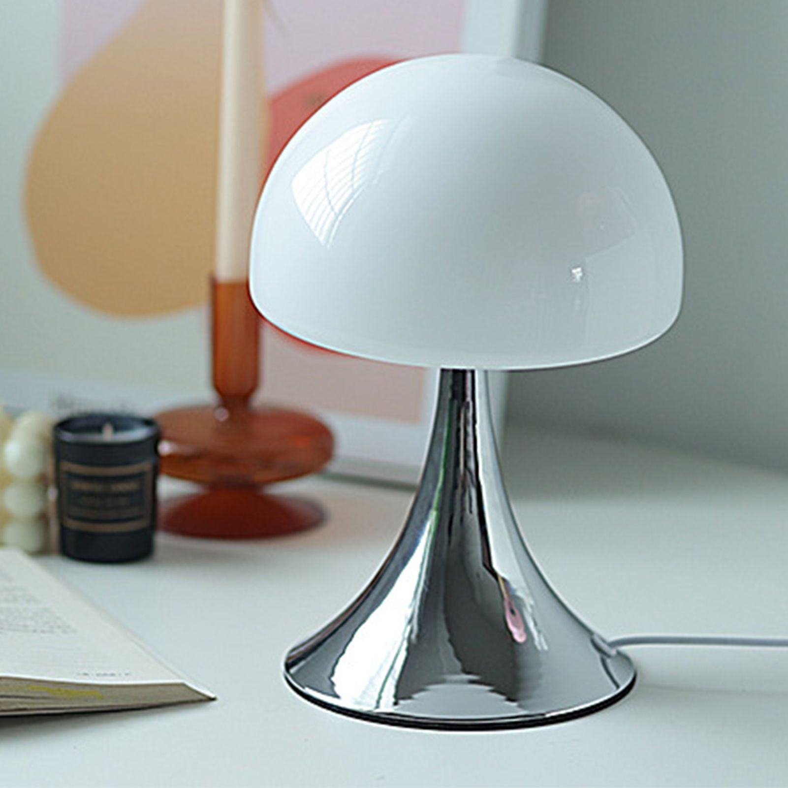 Mushroom Shape Table Lamp Glass Iron Warm Light USB Modern Bedside Nightstand view 9