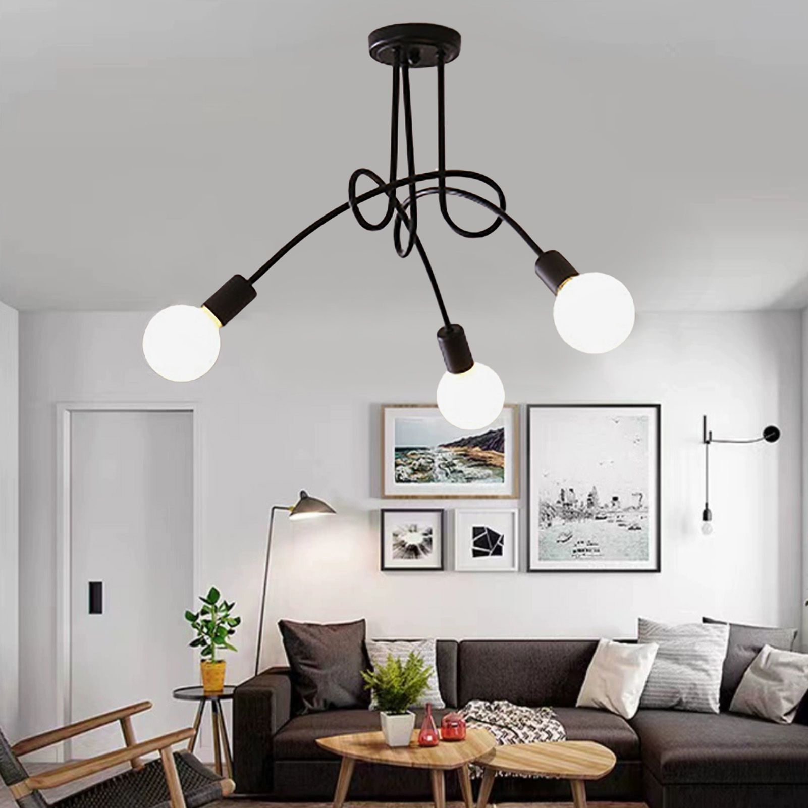 Modern Chandelier Ceiling Light Fixture Industrial Wrought Iron Study Bedroom view 7