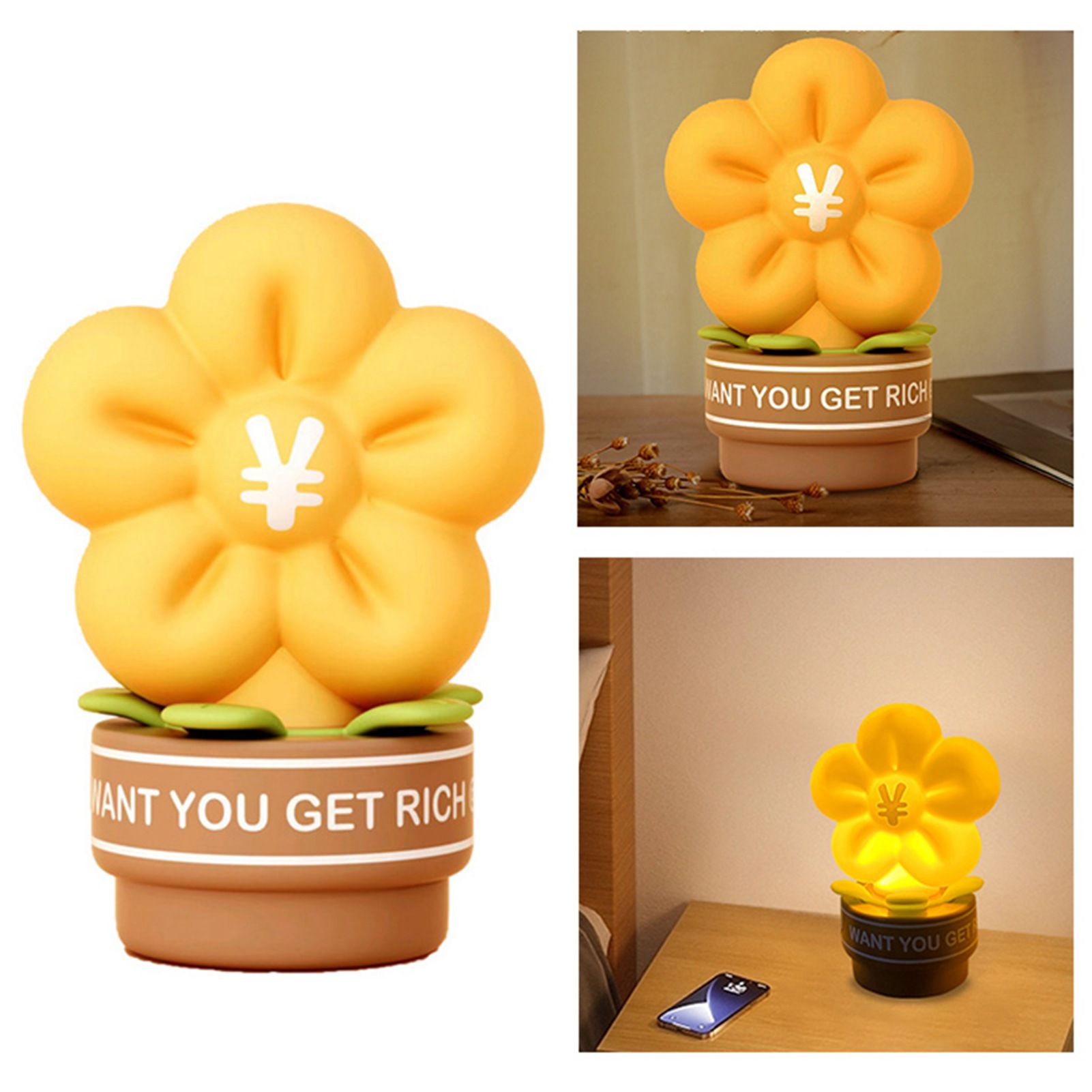 Tap Night Light Creative Flower Shape Rechargeable ABS Silicone Eye Caring view 6