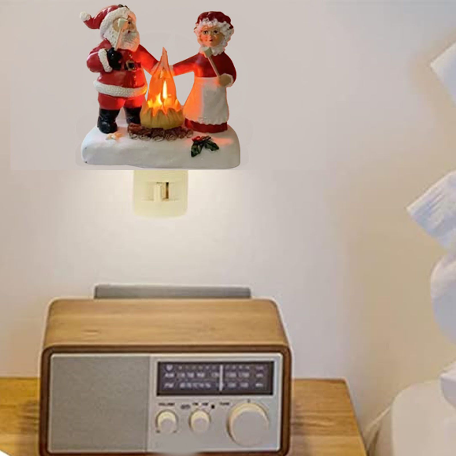 Santa Campfire Night Light LED Plug In Cute 3D Spooky Fake Flickering Fire view 8