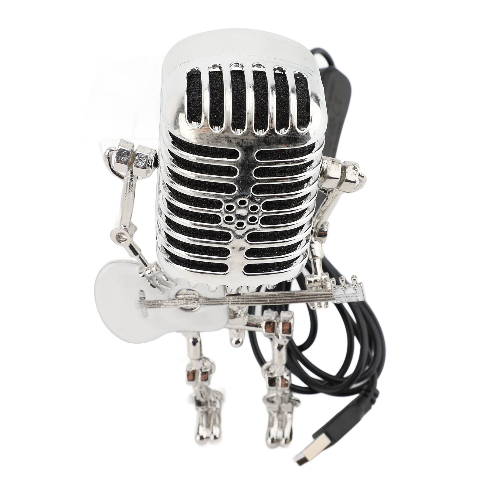 Vintage Microphone Guitar Robot Table Lamp Aluminum Retro Metal Robot Night view 10