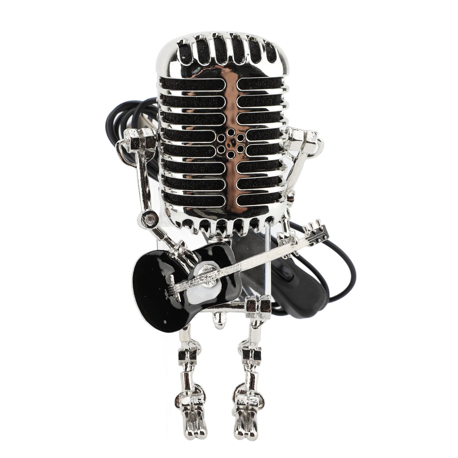 Vintage Microphone Guitar Robot Table Lamp Aluminum Retro Metal Robot Night view 3