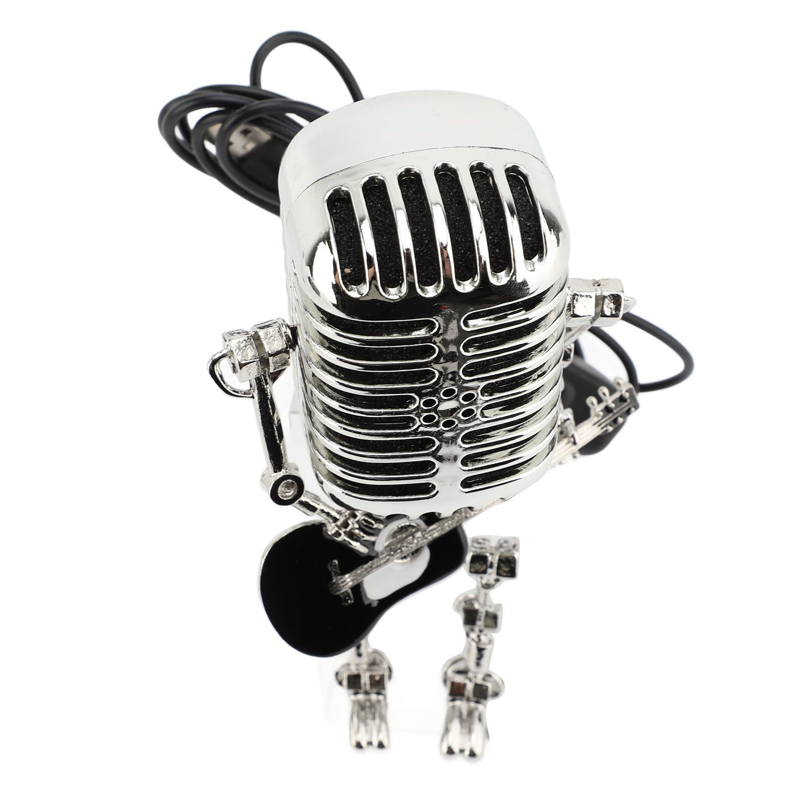 Vintage Microphone Guitar Robot Table Lamp Aluminum Retro Metal Robot Night view 4