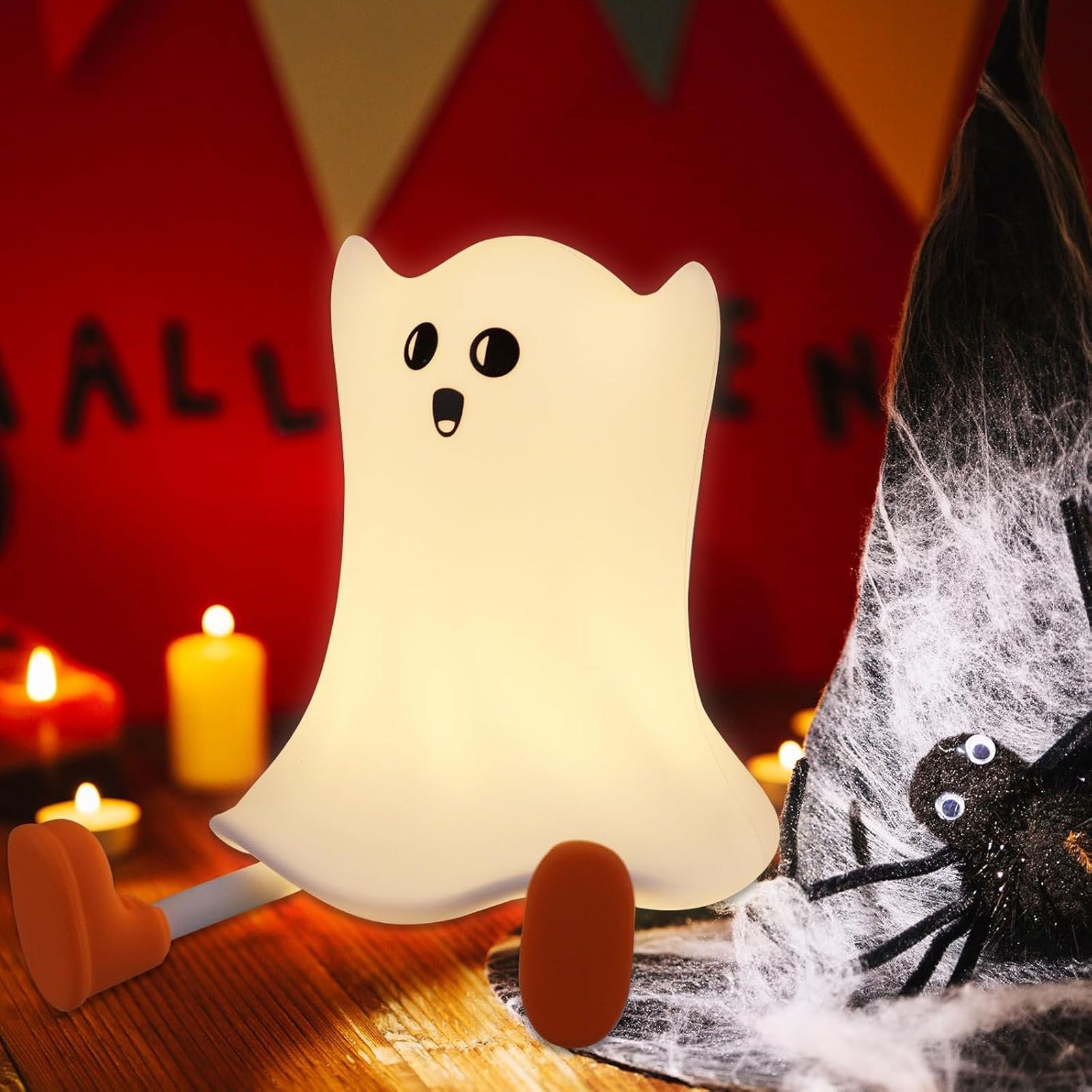 Night Light Cute Silicone Rechargeable 3000K Warm Light Dimmable LED Tap Ghost view 12