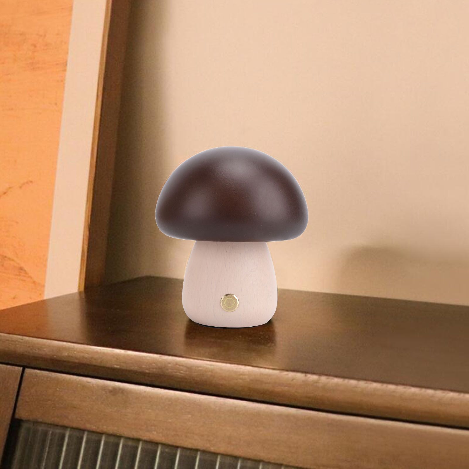Small Wood Mushroom Lamp Night Light Cordless Bedside Touch Lamp USB view 12